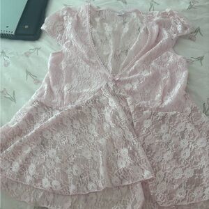 Pink Lace Wrap Babydoll Top